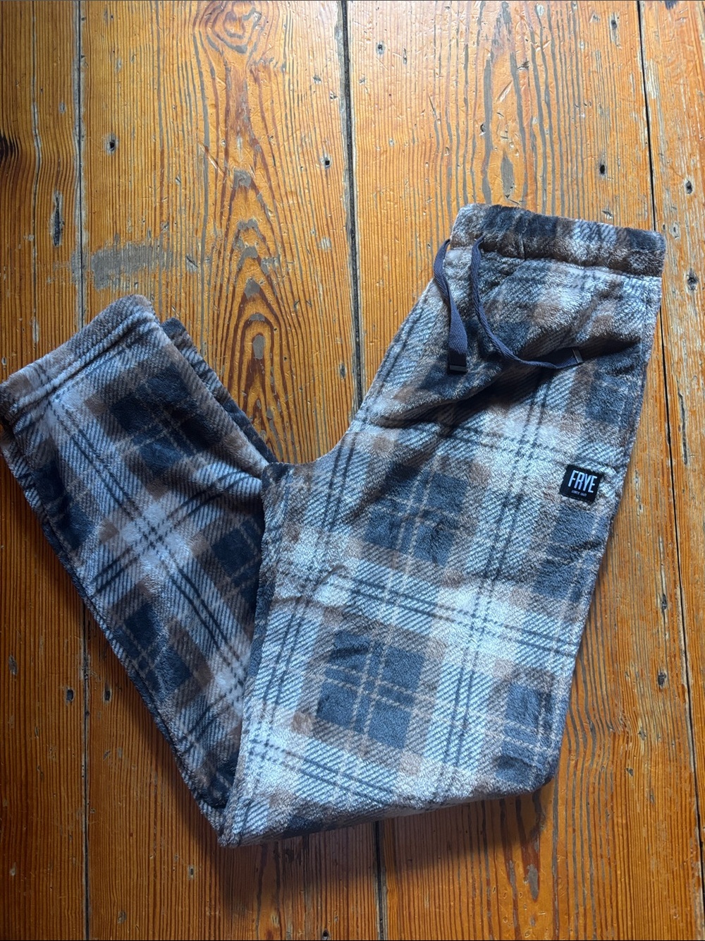 Frye  Plaid Fleece Pajamas in Gray, tan and Cream